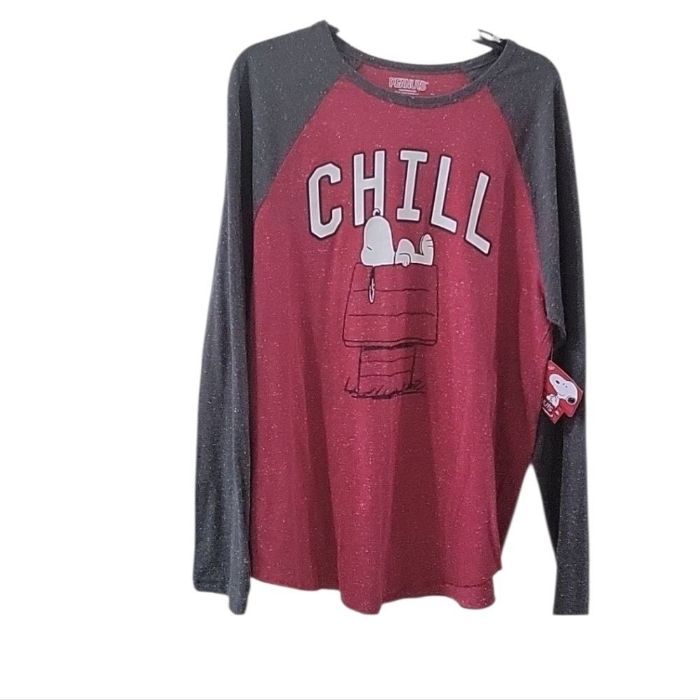 Peanuts "Chill" Snoopy Red and Gray Long Sleeve Tee Large - Picture 2 of 2